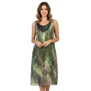 Reba Embellished Snakeskin Tie Dye Midi Dress Womens 6 Boho Fairy Hippie Green